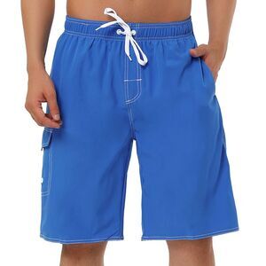 Summer Solid Shorts Drawstring Elastic Waist Swim Beach Board Shorts Royal Blue